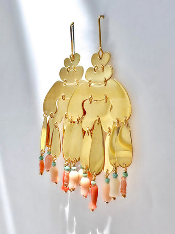 S/S 25 Coral and Turquoise Chandelier earrings.