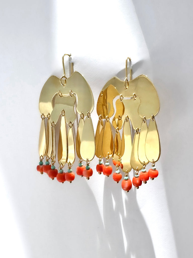 S/S25 WIDE CURVY CORAL AND TURQUOISE chandelier earrings
