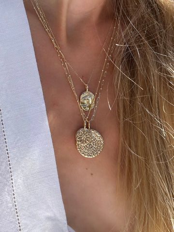 Button Medallion Pendant and 9ct yg chain