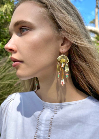 S/S25 CORAL, RUBY, CRYSOPRASE AND TURQUOISE CURVY Chandelier earrings.