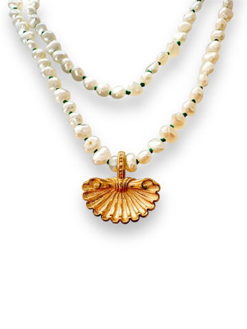 Japanese Sea Pearl necklace with 9ct Gold Shell Pendant