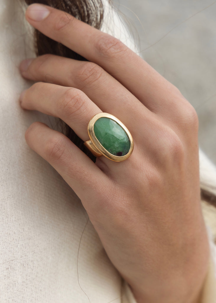 Bronze Ring With Natural Emerald