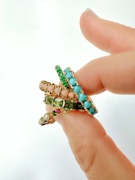 Natural Turquoise and 9ct yellow Gold Eternity Ring With Aquamarine