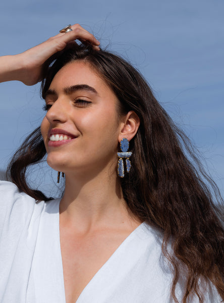 Labdorite and Mussel Shell Earrings
