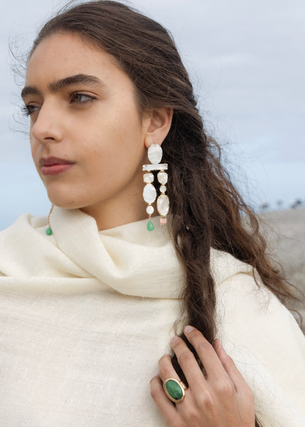 Maidens Cove: Mother of Pearl Earrings With Chrysoprase and Coral from Maidens Cove, Cape Town