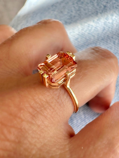 Peach Tourmaline Gold Ring