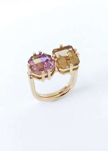 Annie Stacking Ring with Purple Ametrine and Honey Agate