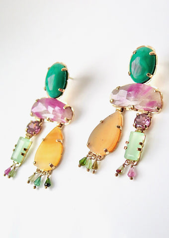 Malachite, ruby, carnelian chalcedony and tourmaline earrings
