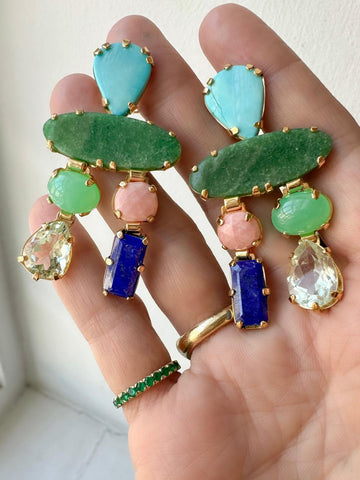 18ct Gold Plated Earrings with Turquoise, Jade, Pink Opal, Labodorite, Lapis Lazuli, Chrysoprase and Prasiolite