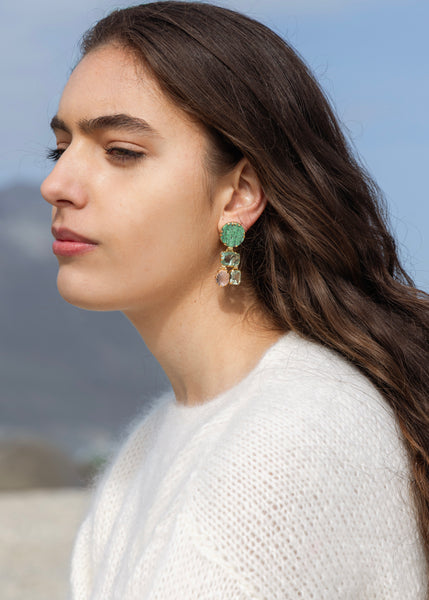 Jade Rose Quartz and Prasiolite Earrings