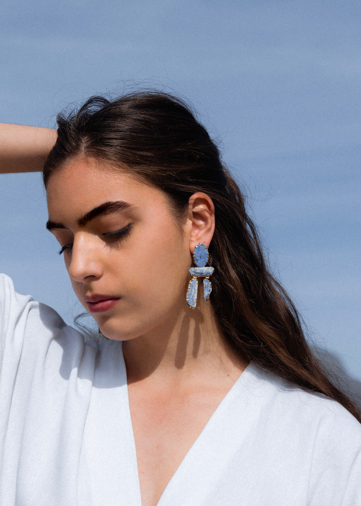 Labdorite and Mussel Shell Earrings