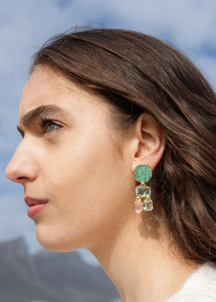 Jade Rose Quartz and Prasiolite Earrings