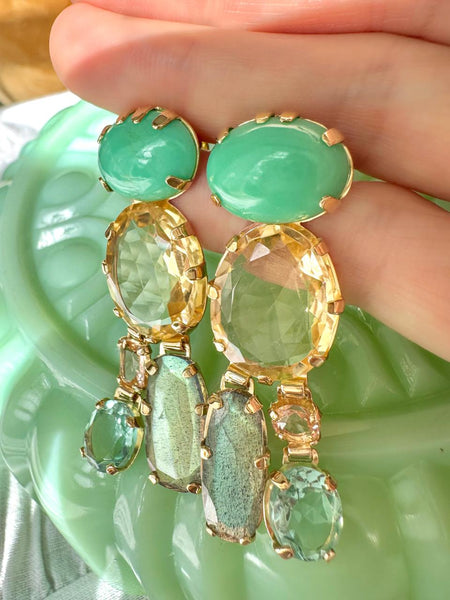 Chrysoprase, Citrine, Peach Tourmaline, Labradorite and Fluorite Earrings