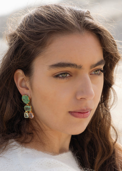 Jade Rose Quartz and Prasiolite Earrings