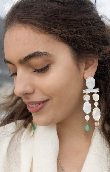 Maidens Cove: Mother of Pearl Earrings With Chrysoprase and Coral from Maidens Cove, Cape Town