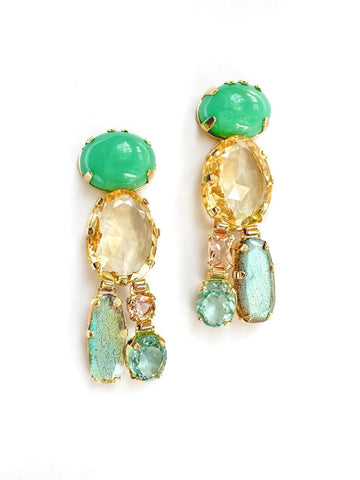 Chrysoprase, Citrine, Peach Tourmaline, Labradorite and Fluorite Earrings