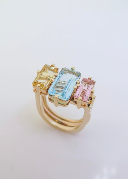 Annie Stacking Ring with Yellow, Blue and Pink Tourmaline