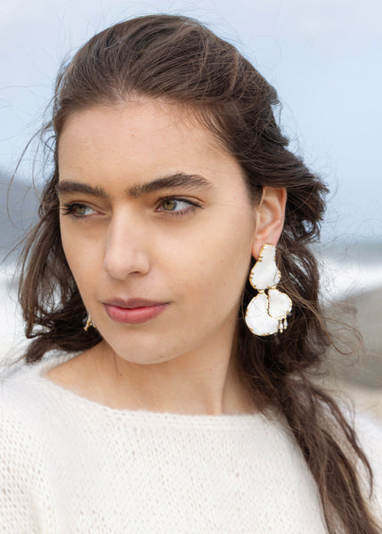 Mother of Pearl Shell Earrings with Pearls