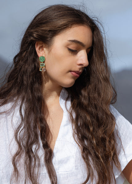 Jade Rose Quartz and Prasiolite Earrings