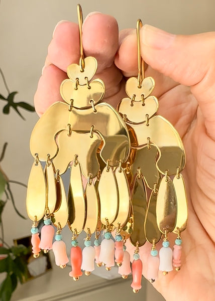 S/S 25 Coral and Turquoise Chandelier earrings.