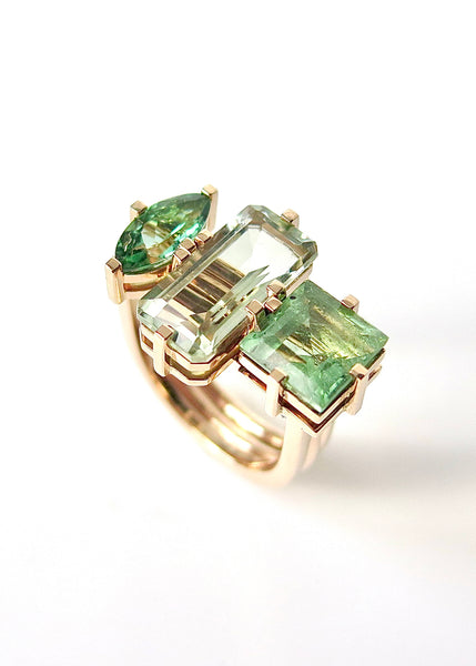 Annie ring with Prasiolite and Green Tourmalines