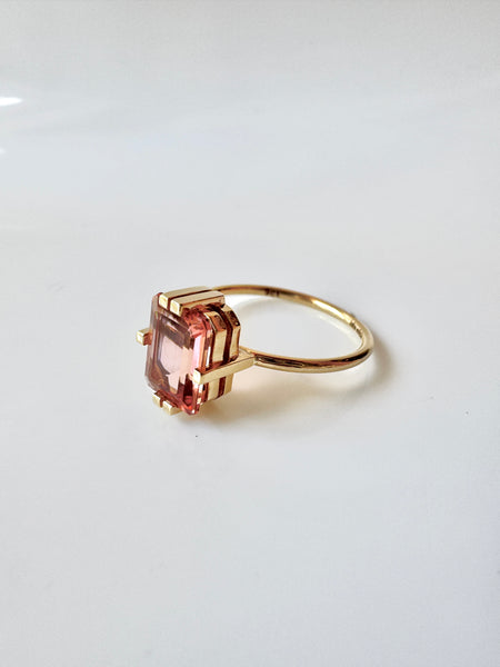 Peach Tourmaline Gold Ring