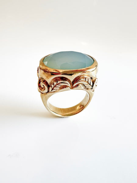Bronze Ring With Blue Chalcedony