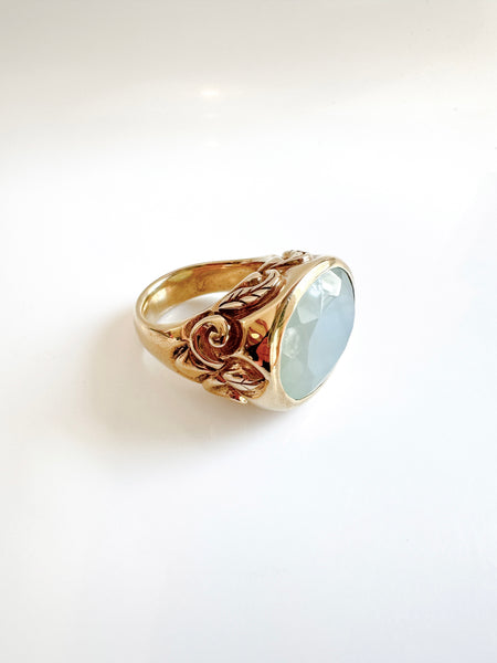 Bronze Ring With Blue Chalcedony