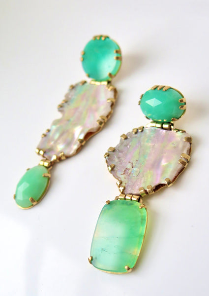 Chrysoprase and Mother of Pearl earrings