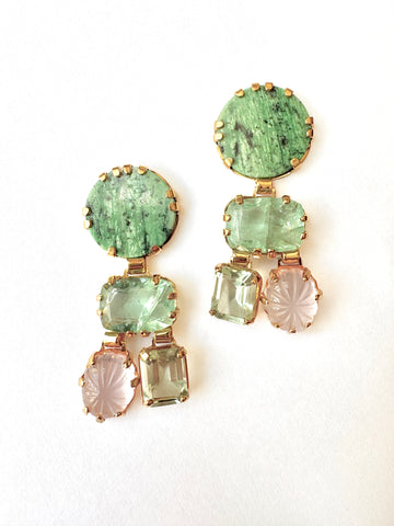 Jade Rose Quartz and Prasiolite Earrings