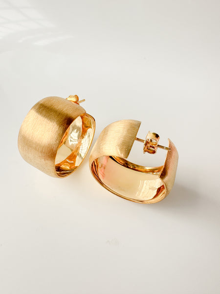 18ct Gold Plated Brushed Hoop Earrings