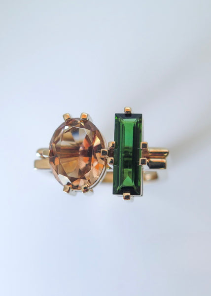 Annie Stacking Ring with Peach and Green Tourmaline