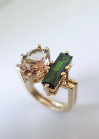 Annie Stacking Ring with Peach and Green Tourmaline