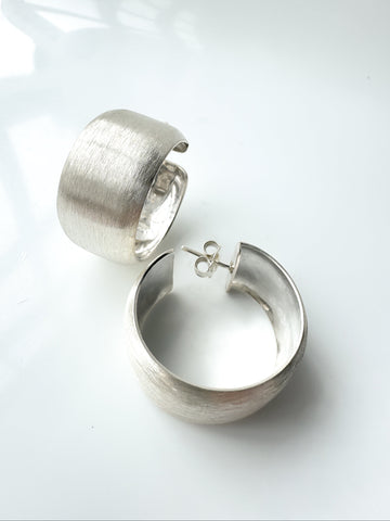 Silver Brushed Hoop Earrings