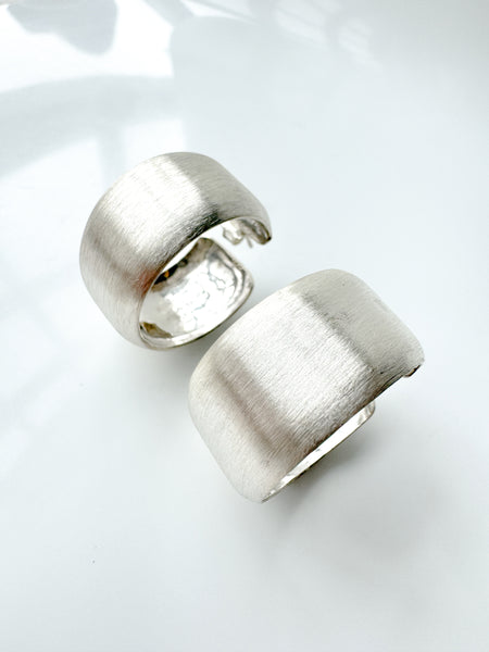 Silver Brushed Hoop Earrings