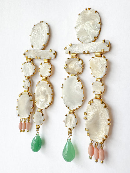 Mother of Pearl Earrings With Chrysoprase and Coral
