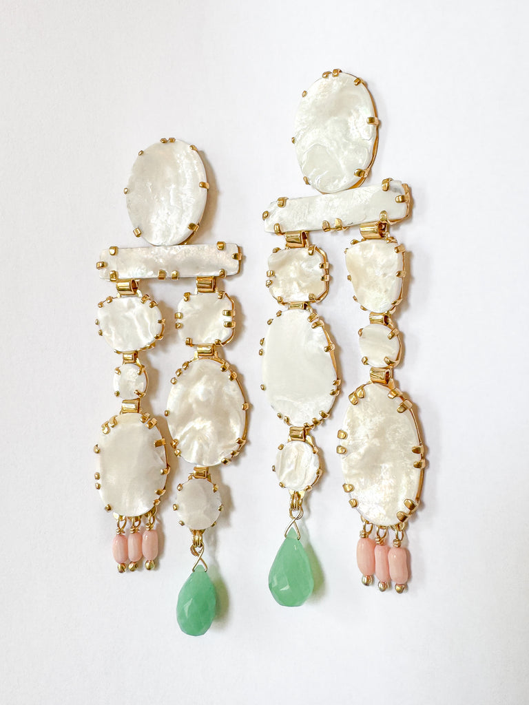 Mother of Pearl Earrings With Chrysoprase and Coral