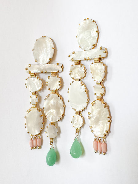 Mother of Pearl Earrings With Chrysoprase and Coral