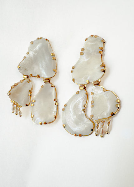 Mother of Pearl Shell Earrings with Pearls