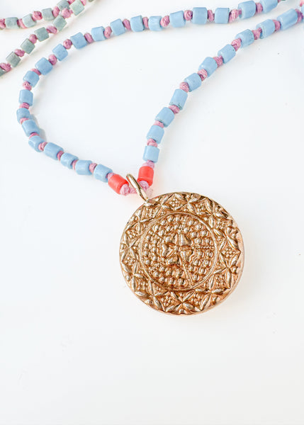 Maidens Cove: Medallion Pendant with Antique Glass Beads