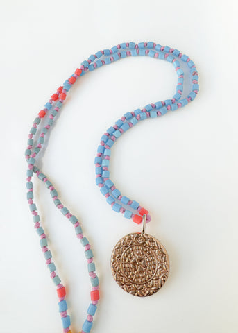 Maidens Cove: Medallion Pendant with Antique Glass Beads
