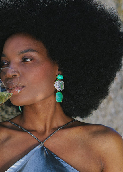 Chrysoprase and Mother of Pearl earrings