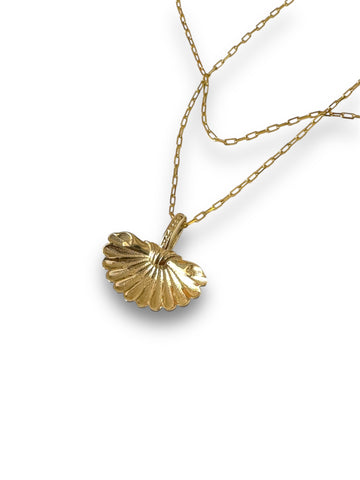9ct Gold Paperclip chain with 9ct gold shell pendant