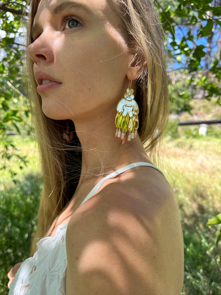 S/S 25 Coral and Turquoise Chandelier earrings.