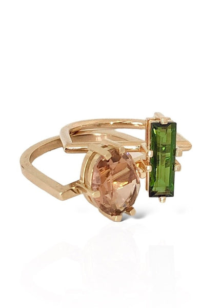 Annie Stacking Ring with Peach and Green Tourmaline