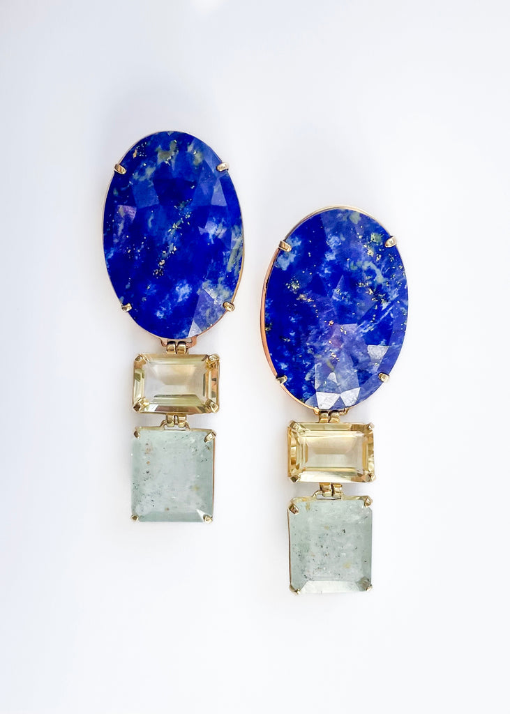 Aquamarine, Lapis Lazuli and Citrine Earrings