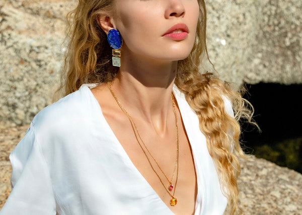Aquamarine, Lapis Lazuli and Citrine Earrings