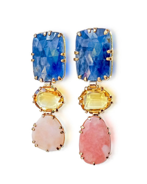 Sapphire,Coral and Citrine balancing stone earrings